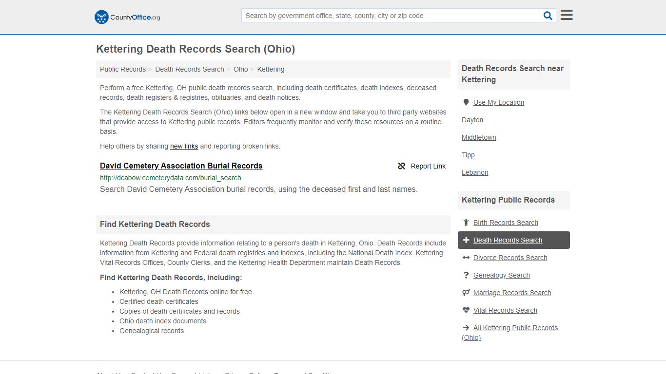 Death Records Search - Kettering, OH (Death Certificates ...